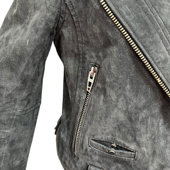 Blank NYC Small 100% Suede Leather Moto Jacket Gray Zip Pockets Asymmetrical - Picture 3 of 16